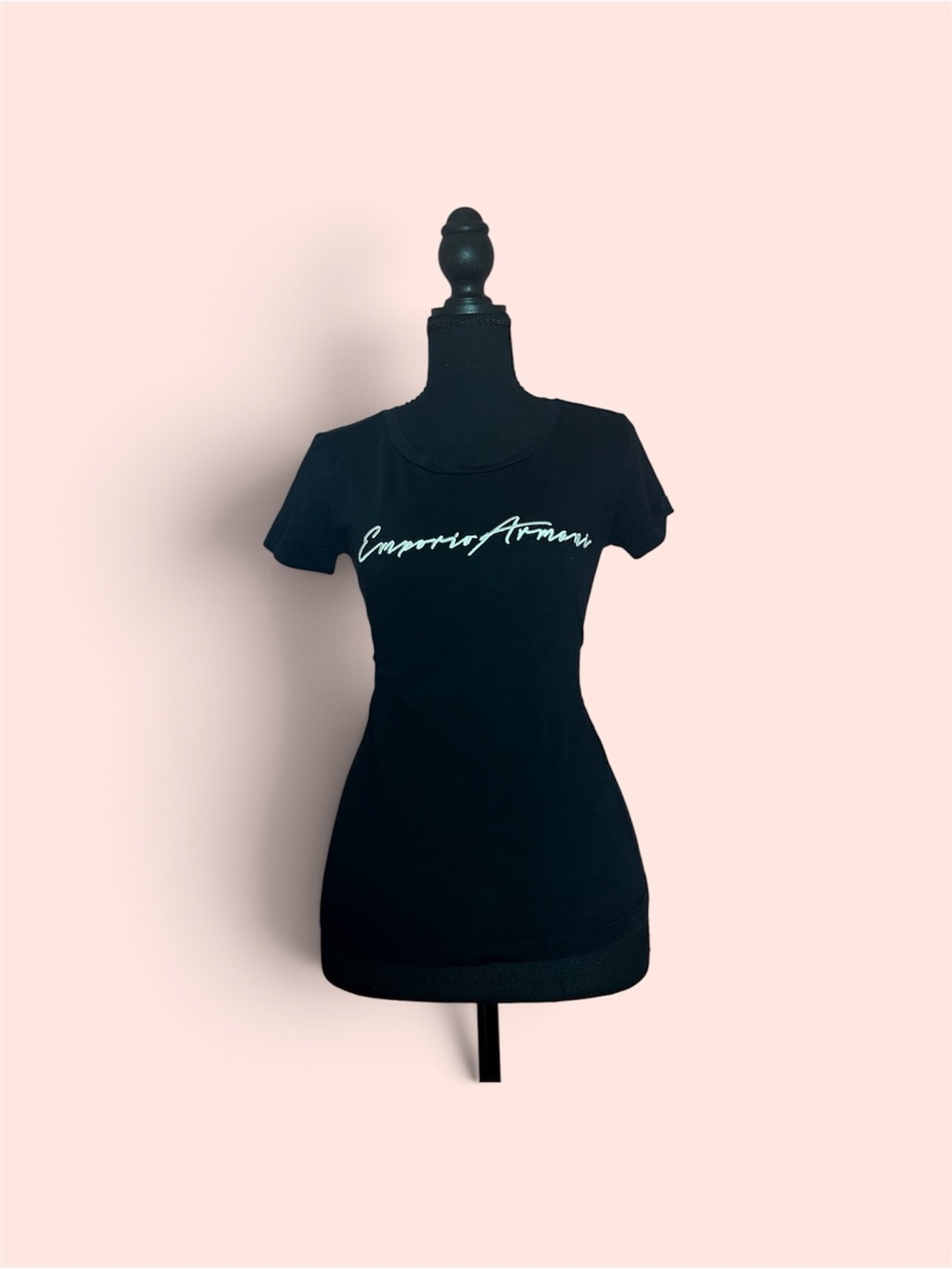 Emporio Armani Black Tee with White Script Logo